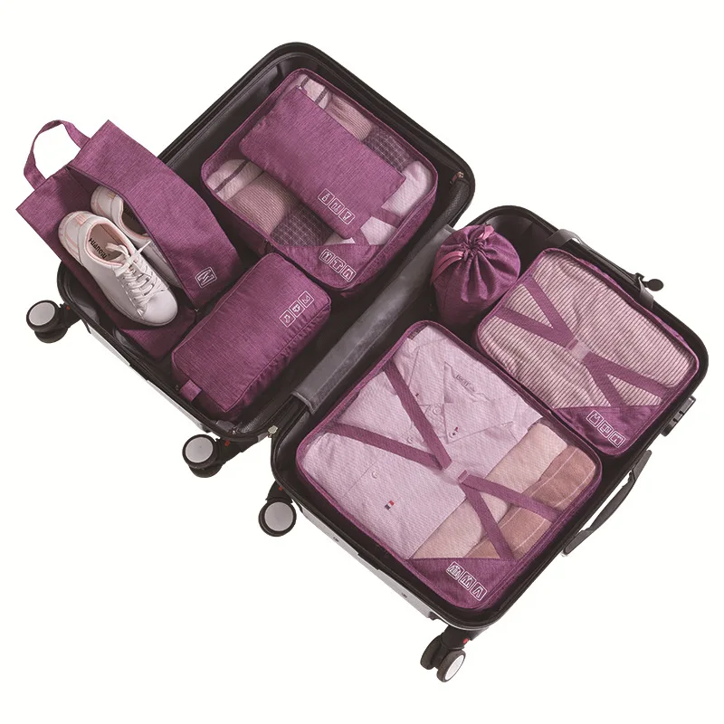 Cation 7 шт./компл. дорожные сумки многофункциональная одежда Нижнее белье косметическая отделка данных сумка для хранения багаж Органайзер куб для упаковки - Цвет: Фиолетовый