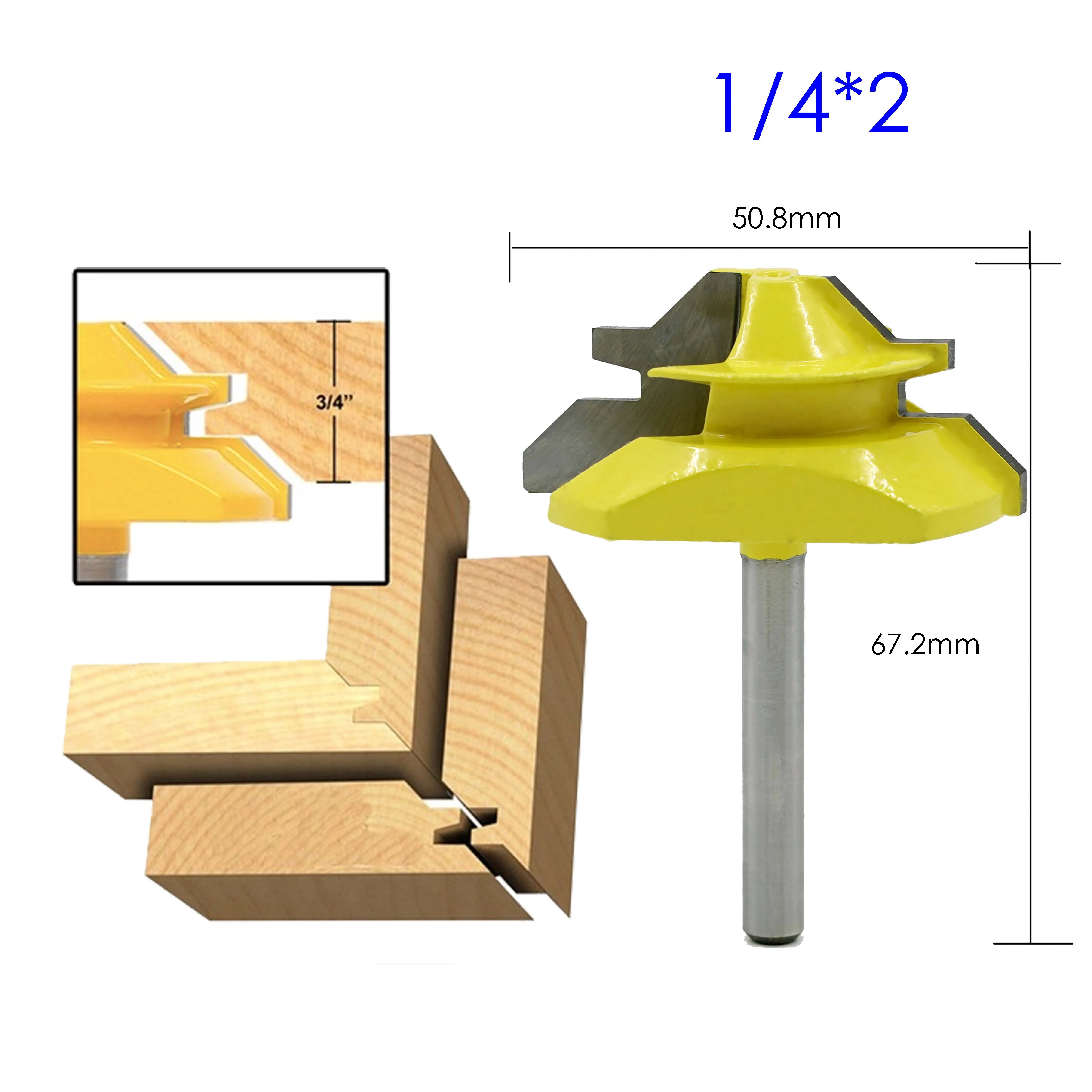 1pc 8*2mm Shank Lock Miter Router Bit 45 Degree Woodworking Tenon Milling Cutter Tool Drilling Milling For Wood Carbide