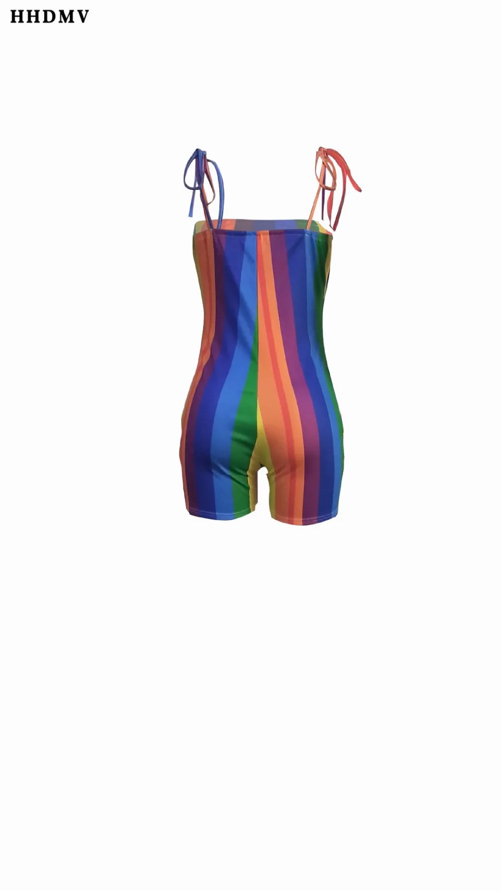 HHDMV summer reduction of age beach style jumpsuits sleeveless condole belt striped tight colorful jumpsuits short pants