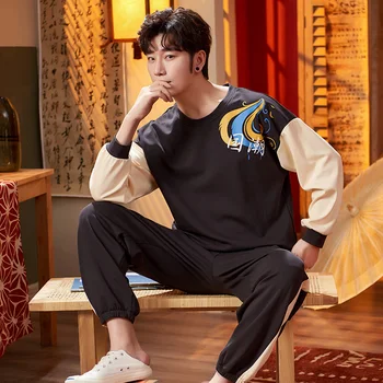 

XIZOU Winter And Autumn Mens Pyjamas Cotton Long-sleeve Casual Pajamas Fashion Men Pajama Set Hedging Plus Size L-3XL Sleepwear