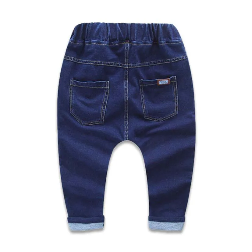 Джинсы для малышей Детские хлопковые синие джинсовые штаны верхняя одежда для маленьких мальчиков, Детские эластичные брюки весенние штаны детские Осенние теплые брюки