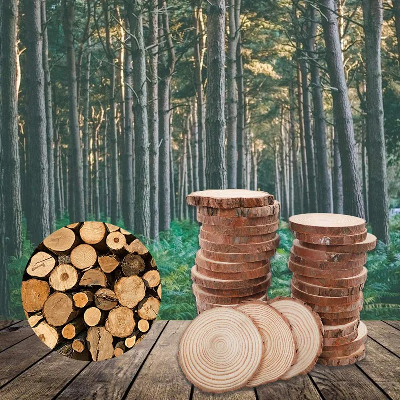 Natural Wood Slices 40Pcs 3.5-4.0 Inches Round Circles Unfinished Tree Bark Log Discs for Crafts Christmas Ornaments DIY Arts Ru