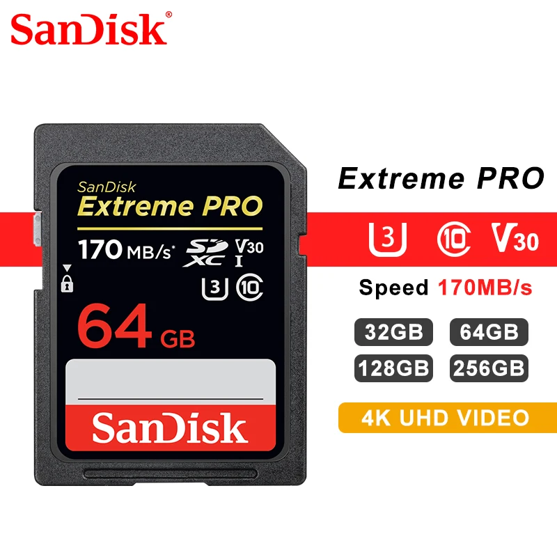 Карта памяти SanDisk Extreme PRO SD 128 Гб 64 ГБ 32 ГБ 16 ГБ 256 ГБ SDHC UHS-I высокоскоростная карта памяти 633X Class 10 95 МБ/с./с V30 для камеры