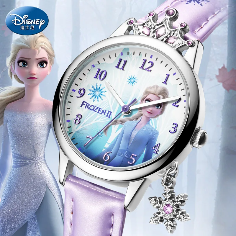 Girls Watches Frozen Elsa Disney Children Gift Luxury New Bling Pendant Crown Snowflake