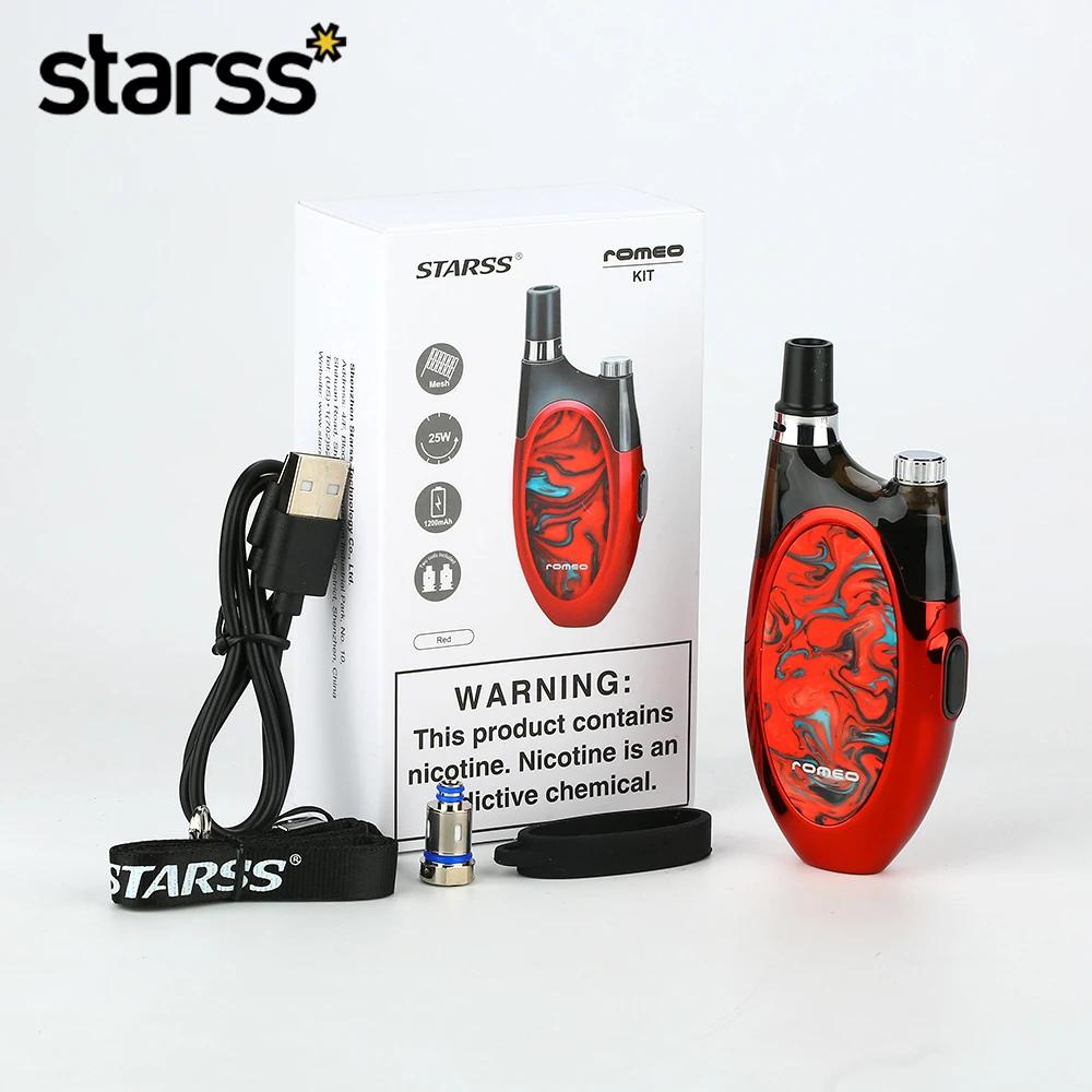 Комплект системы Starss Romeo Pod, аккумулятор 1200 мАч и 2 мл Pod и 4 RGB, Красочный светодиодный комплект электронной сигареты Vape Pod vs Drag Nano/Vinci Kit