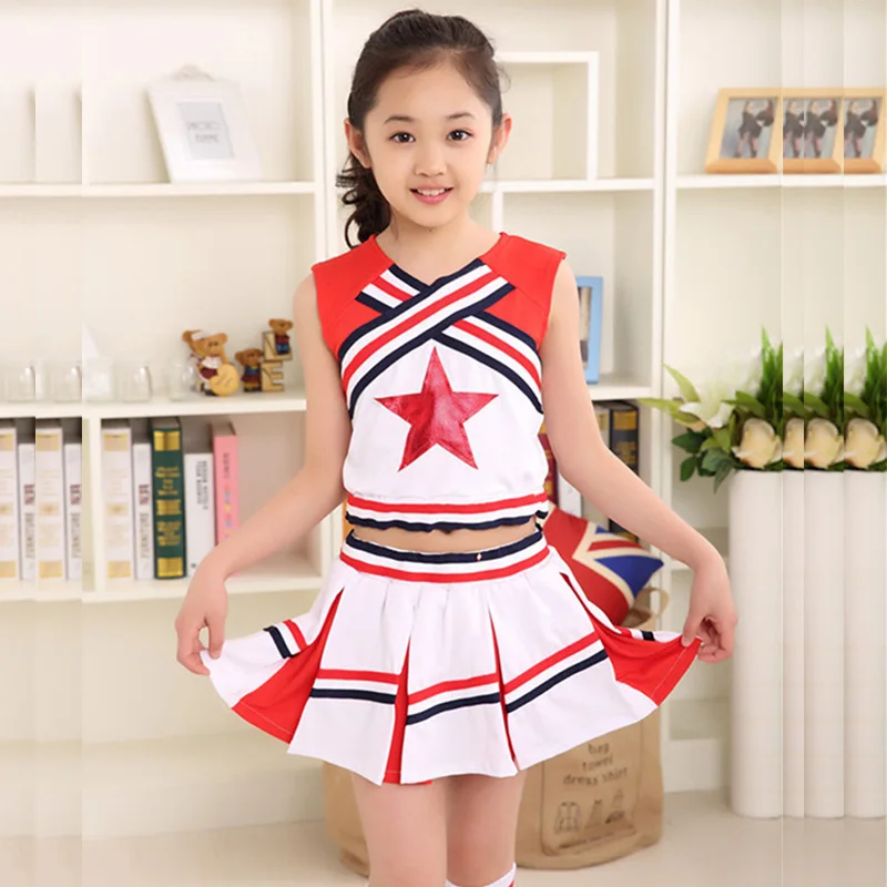 

Kids Cheerleader Costume for Girls Dancewear Outfit Tops with Pleated Cheerleading Skirt Children's Cheerleading Costumes