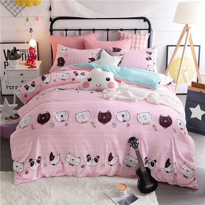 

Mixed Color Cartoon Style duvet cover + flat sheet + pillowcase bedding set king queen full
