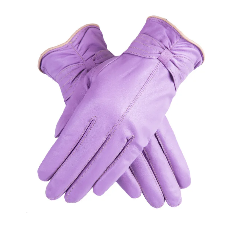 grey violet Glove Woman Genuine Leather варежки перчатки зимние варежки женские перчатки мужские Promotion Black Gloves Sheepskin - Цвет: grey violet