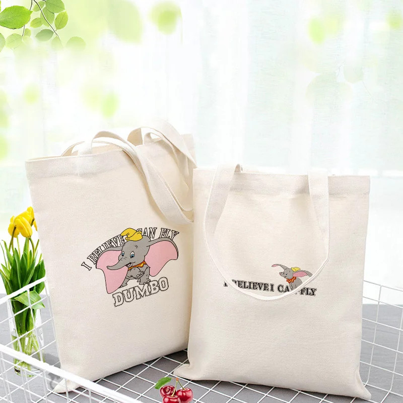 

Canvas Tote Bag Dumbo Shopping Bag Daily Use Custom Print Logo DIY Eco Ecologicas Reusable Recycle Handbag