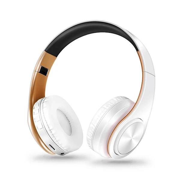 Hi-Fi стерео наушники bluetooth наушники Музыкальная гарнитура FM и поддержка SD карты с микрофоном для мобильных телефонов xiaomi iphone sumsamg tablet - Цвет: Golden white