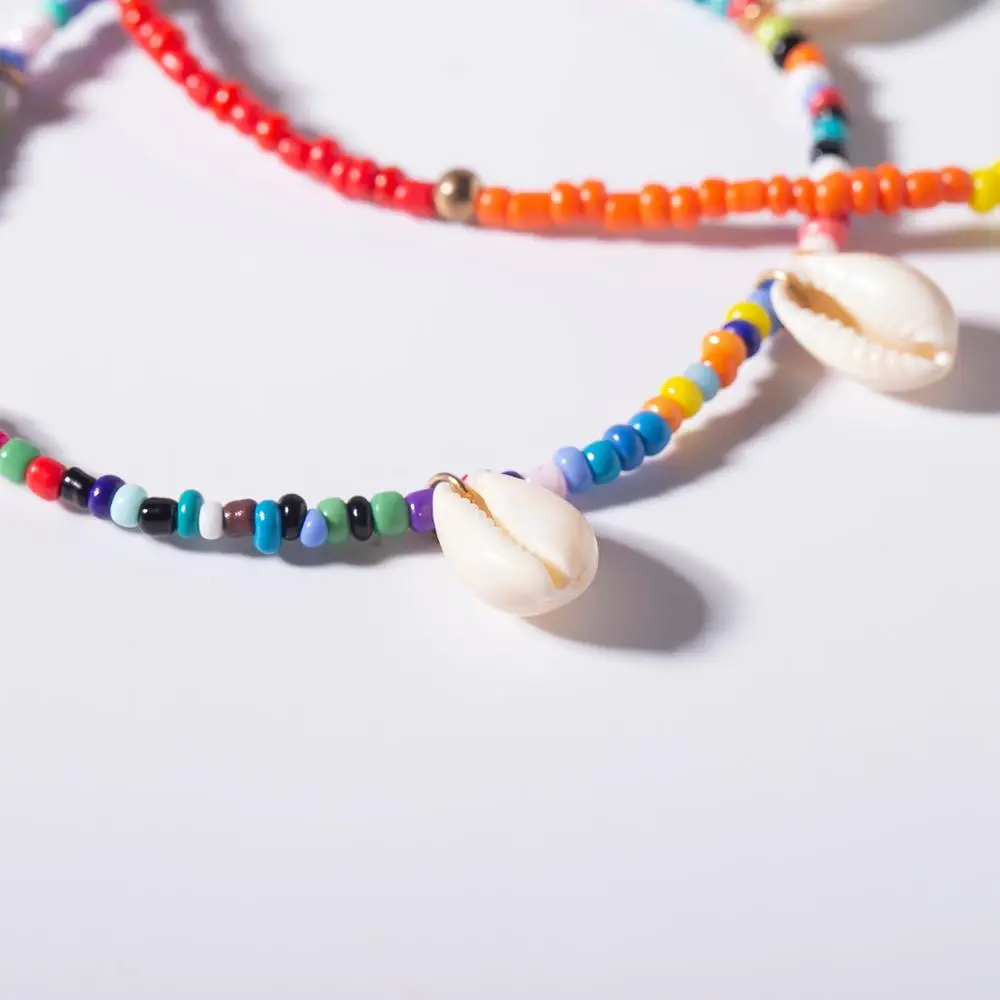 PuRui, 2 шт, Boho Shell, ножные браслеты для женщин, красочные бусы, цепочка, ювелирные изделия для ног, браслет на лодыжку, набор, босиком, браслет, пляжный аксессуар