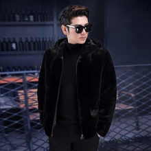 Новая мужская шуба из натурального меха норки на молнии с капюшоном шуба из черной норки