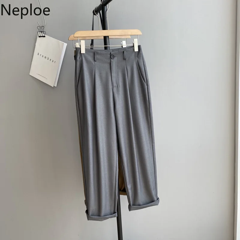 Neploe высокая талия для офиса леди работы стиль Pantalones Mujer одноцветные со складками