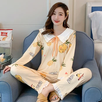 

Women Home wear Lounge clothes Long Sleeve Pajamas Sets Cotton Sleepwear girls homewear housewear