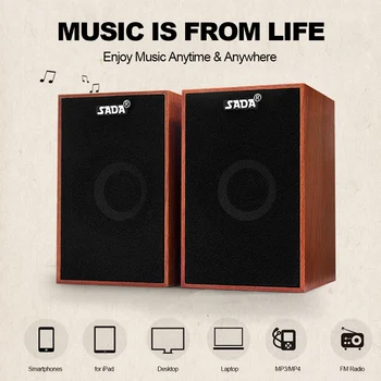 

SADA AUX 3.5mm USB Wired Speakers Super Bass Wooden PC Speakers Mini Sound Box for Laptop Desktop Phone MP3 Music Player