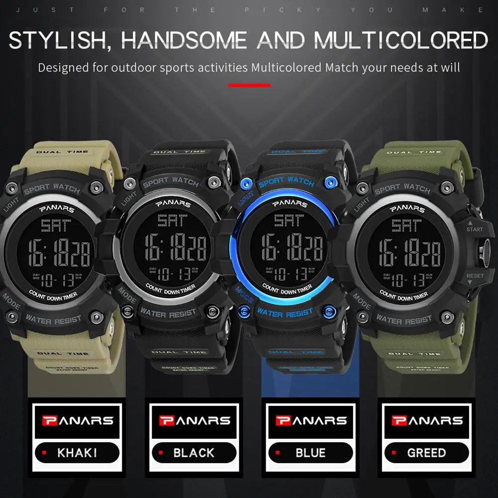 

Waterproof Outdoor Backlight Plastic Band Alarm Sports relogio mas-culino Digital Men Wrist Watch watch multi-color Mas-culino F