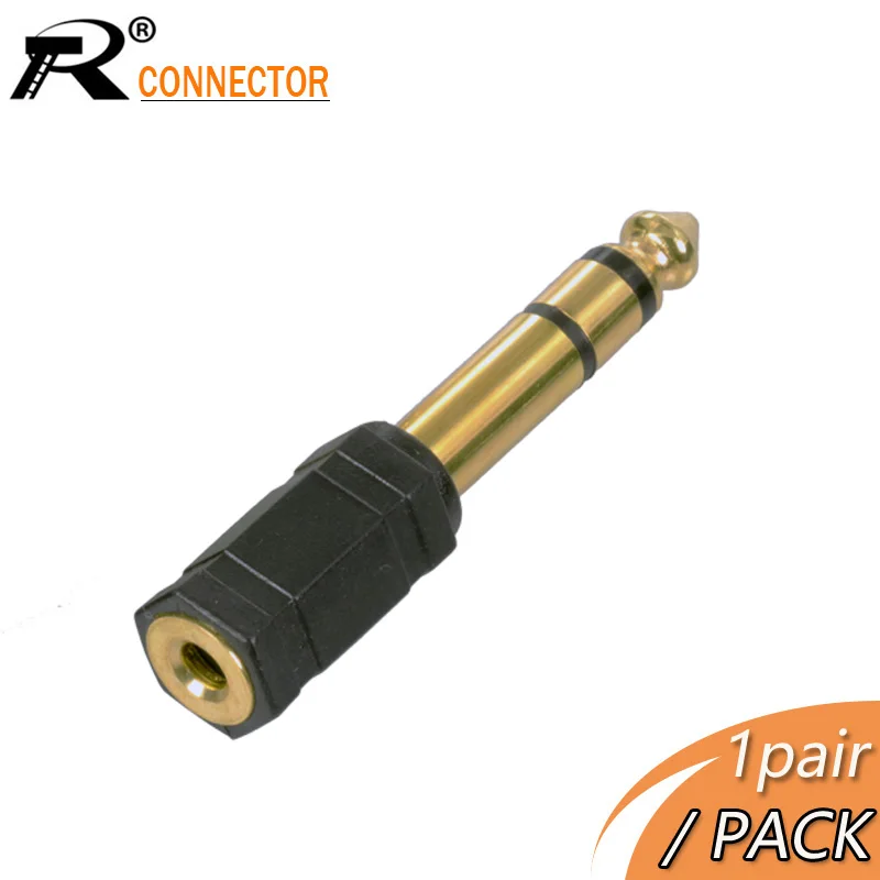 Buen valor Conector Jack de 3,5mm con 6 esquinas, Conector de 6,35mm y 3 polos, macho estéreo a adaptador hembra de 3,5mm, Conector de micrófono de audio chapado en oro, 2 uds. Myw5eNRJjzz