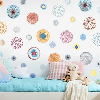 Funny DIY Colorful Circle Wall Sticker for Kids Room Living Room Bedroom Kitchen Wallpaper Fridge Cabinet Mural Decal Home Decor