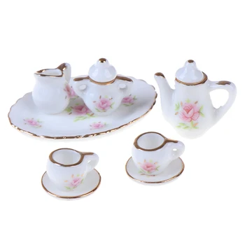 

8Pcs/set Mini Scale 1/12 Dollhouse Miniature Dining Ware Porcelain Tea Set Dish Cups Baby Kids Furniture Toys