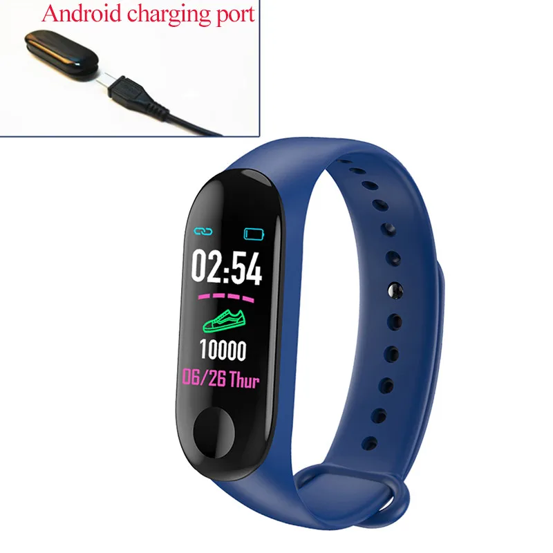 Android Charge Blue Смарт-часы M3 Plus Bluetooth Браслет фитнес-трекер кровяное давление HeartRate монитор сердечного ритма водонепроницаемые часы браслет - Цвет: Android Charge Blue