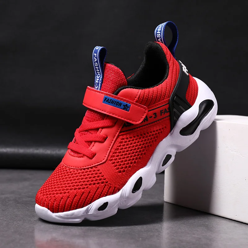 HOBIBEAR Big Boy School Brand Sport Shoes Mesh Breathable Kids Running Shoes Red Teenage Shoes Light Weight Boys Casual Shoe