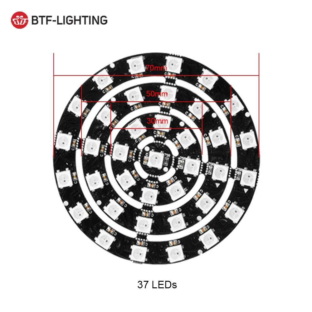 37 Leds Black PCB WS2812B DIY RGB светодиодный кольцо 37/93/241 Пиксели WS2812 круглый модули SK6812 5050 встроенный RGB адресуемых DC5V СВЕТОДИОДНЫЙ круг Arduino кольцо - Испускаемый цвет: 37 Leds Black PCB