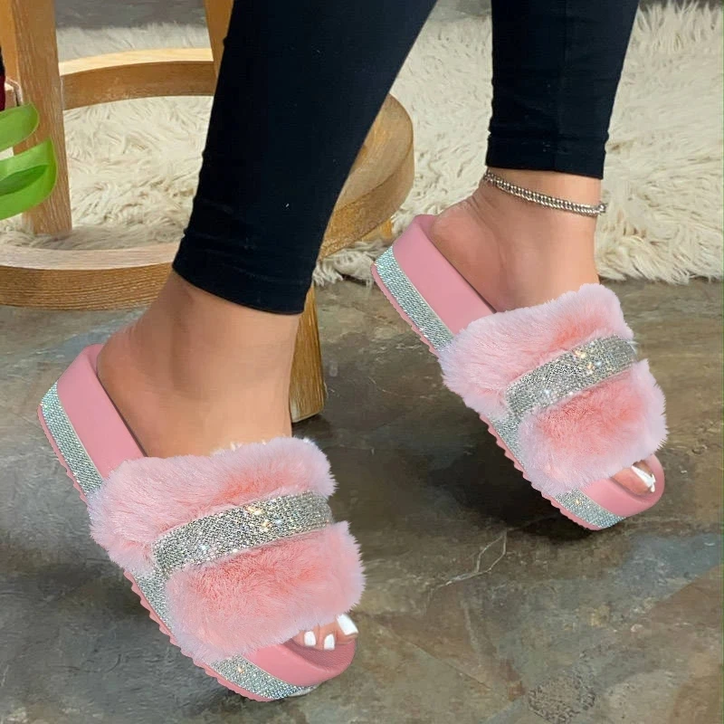 Chanclas con pelo piel para mujer, sandalias de imitación ostentosas, zapatos Zapatillas de casa cómodas, para verano, 2020 - AliExpress Calzado