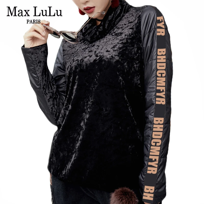Max LuLu 2019 роскошные женские зимние Бархатные Топы в Корейском стиле футболки с