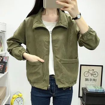 

Korean Style Women Jacket College Style All-match Solid Color Pocket Turn-down Collar Female Clothing 2019 New Jacket
