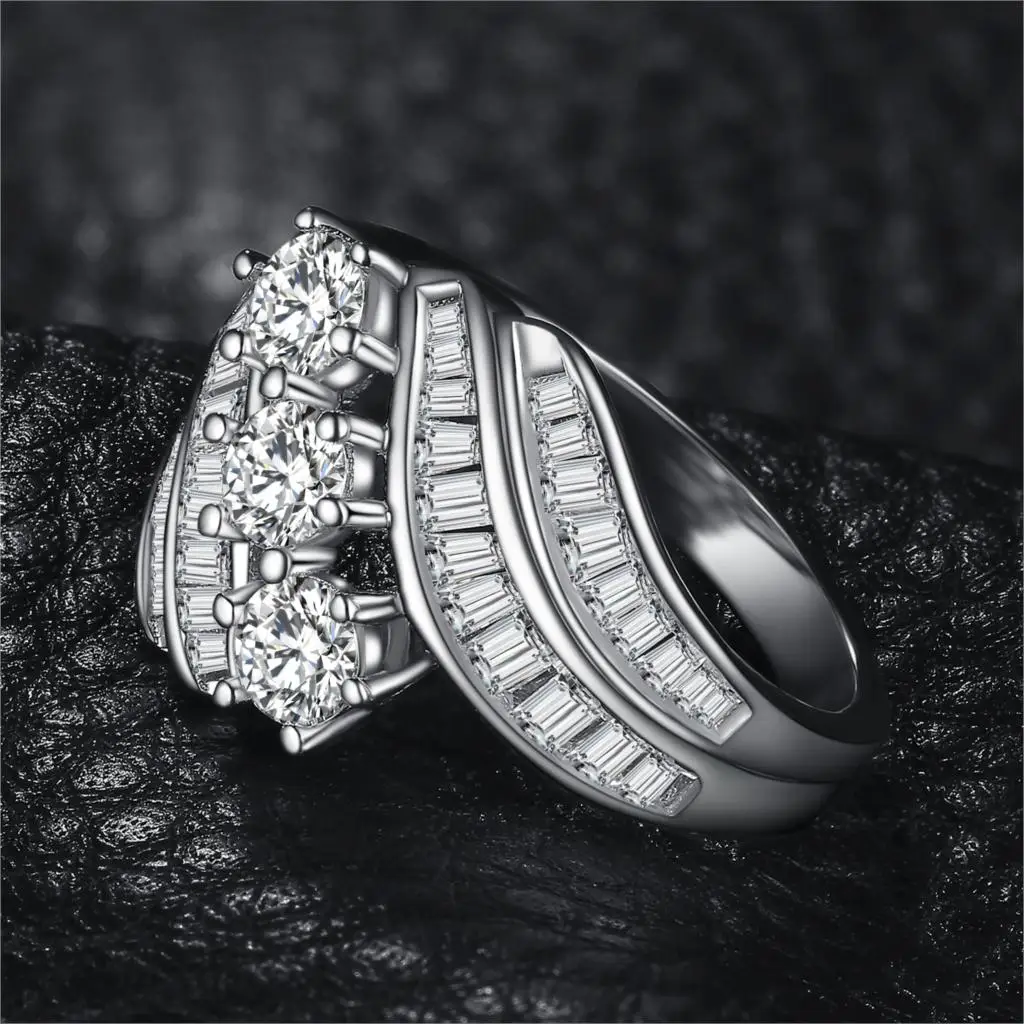 JewelryPalace витой набор канала багет обход группы 6 зубец 3 камня 5ct кубического циркония обещание Свадьба Обручение кольцо 925 St