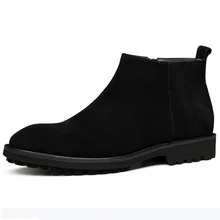 Genuine Leather Business Mens Suede Chelsea Boots Formal Mens Pointed Toe Dress Boots Genuine Leather Booties Ankle