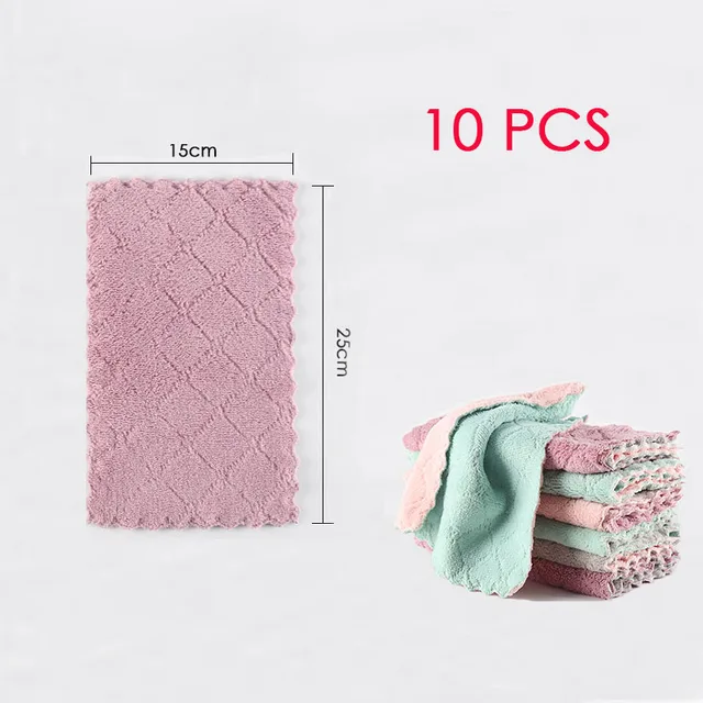 10PCS Microfiber Kitchen Dish Cloth Super Absorbent High-Efficiency Tableware Towel Kitchen Tools Household Cleaning Cloths 10PCS 25x15cm