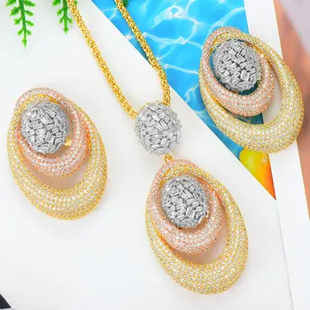 

GODKI New Luxury Exclusive Circle Necklace Earring Sets For Women Wedding Bridal Cubic ZirconDubai High End Jewelry Set 2019