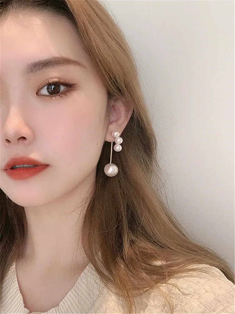 Kshmir New pearl long earrings simple geometric pearl retro metal exquisite French earrings S925 stitches 2020 - Image 3