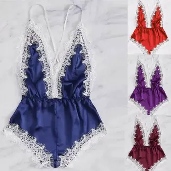 

Sexy Lingerie Women Silk Lace Robe Dress Nightgown sleeveless Sleepwear Strap Babydoll Nightdress Bodysuit femme Lady Sleepdress