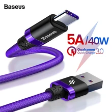 Baseus 5A usb type-C кабель для huawei mate 20 P30 P20 Pro Lite USBC быстрое зарядное устройство USB-C type-C кабель для Xiaomi Mi 9 8 6