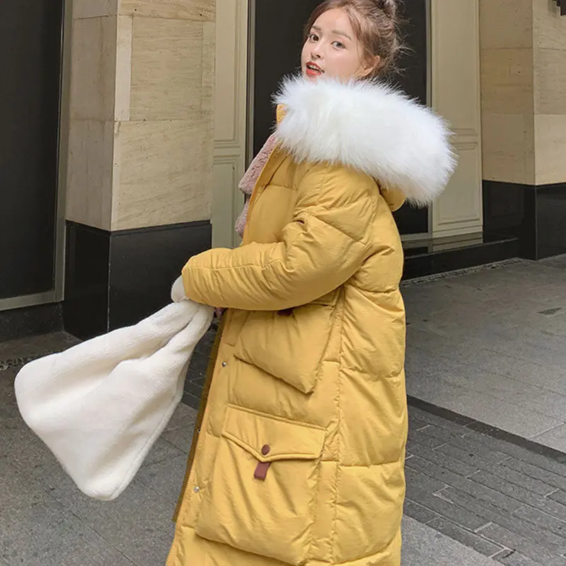 Ins/модные зимние женские толстые свободные пальто с капюшоном из искусственного меха, большие пальто с карманами, повседневные женские хлопковые пальто, парки, одежда оверсайз
