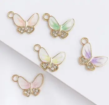 

New Lot 50pcs cartoon butterfly color mix Enamel Metal Charm earrings necklace Pendants DIY Jewelry Making Party Favors