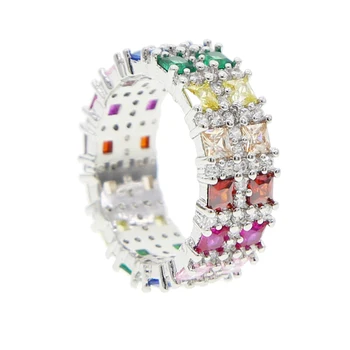 

High quality Silver Color fashion Design CZ Ring Paved Austrian rainbow Zircon Fashion Women Ring Jewelry