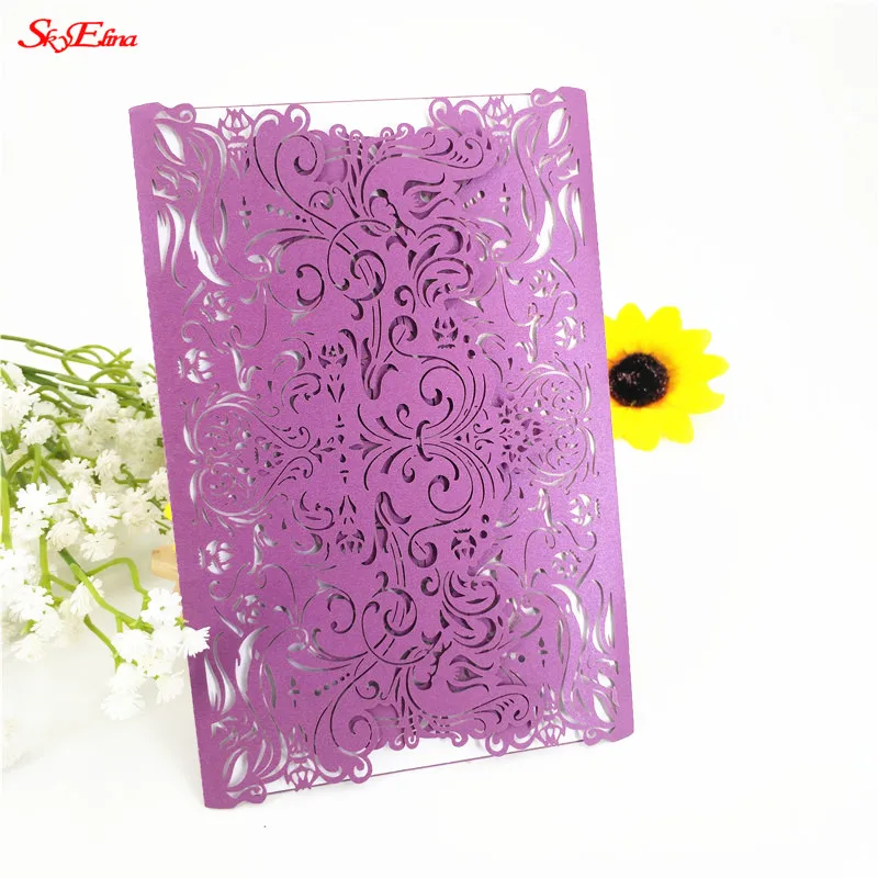 Dark Purple 1000 шт./лот набор свадебных пригласительных открыток Свадебный пустой внутренний лист полые приглашения на день рождения Белый Розовый Синий Зеленый 6Z - Цвет: Dark Purple