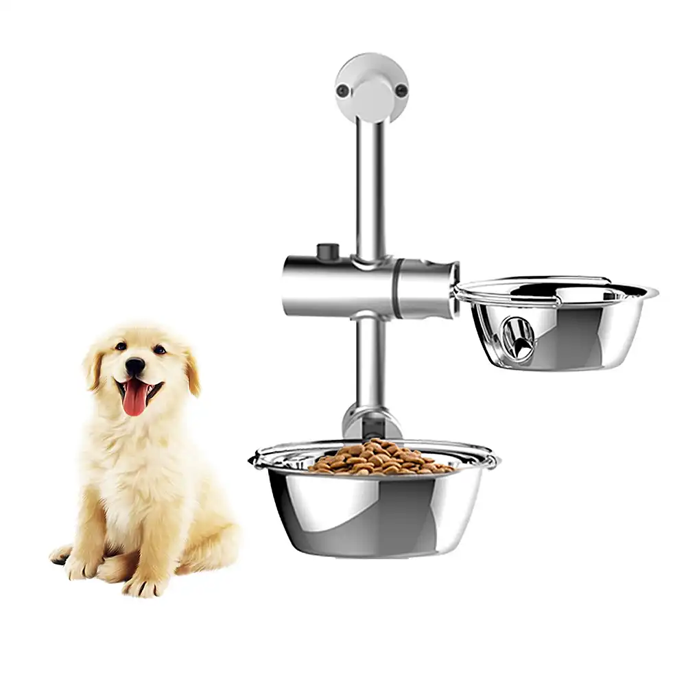 Dog Cat Stainless Steel Adjustable Food Water Feeder Puppy Travel