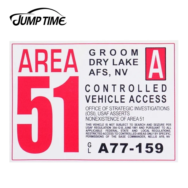 

JumpTime 13cm x 9.3cm For Area 51 (Groom Lake) Vehicle Access Pass Vinyl Sticker Car Bumper Window Decal Waterproof Car Stickers