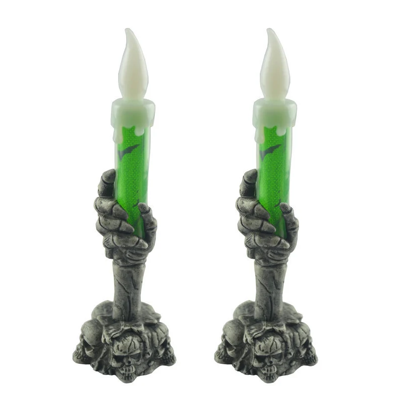 2Pcs Green Хэллоуин Призрак Череп ручная Светодиодная лампа в виде свечи электронные призрак свет с солнечней энергией 1/2/4 шт. Батарея работает Mpow украшение на празднование Хэллоуина - Цвет: 2Pcs Green