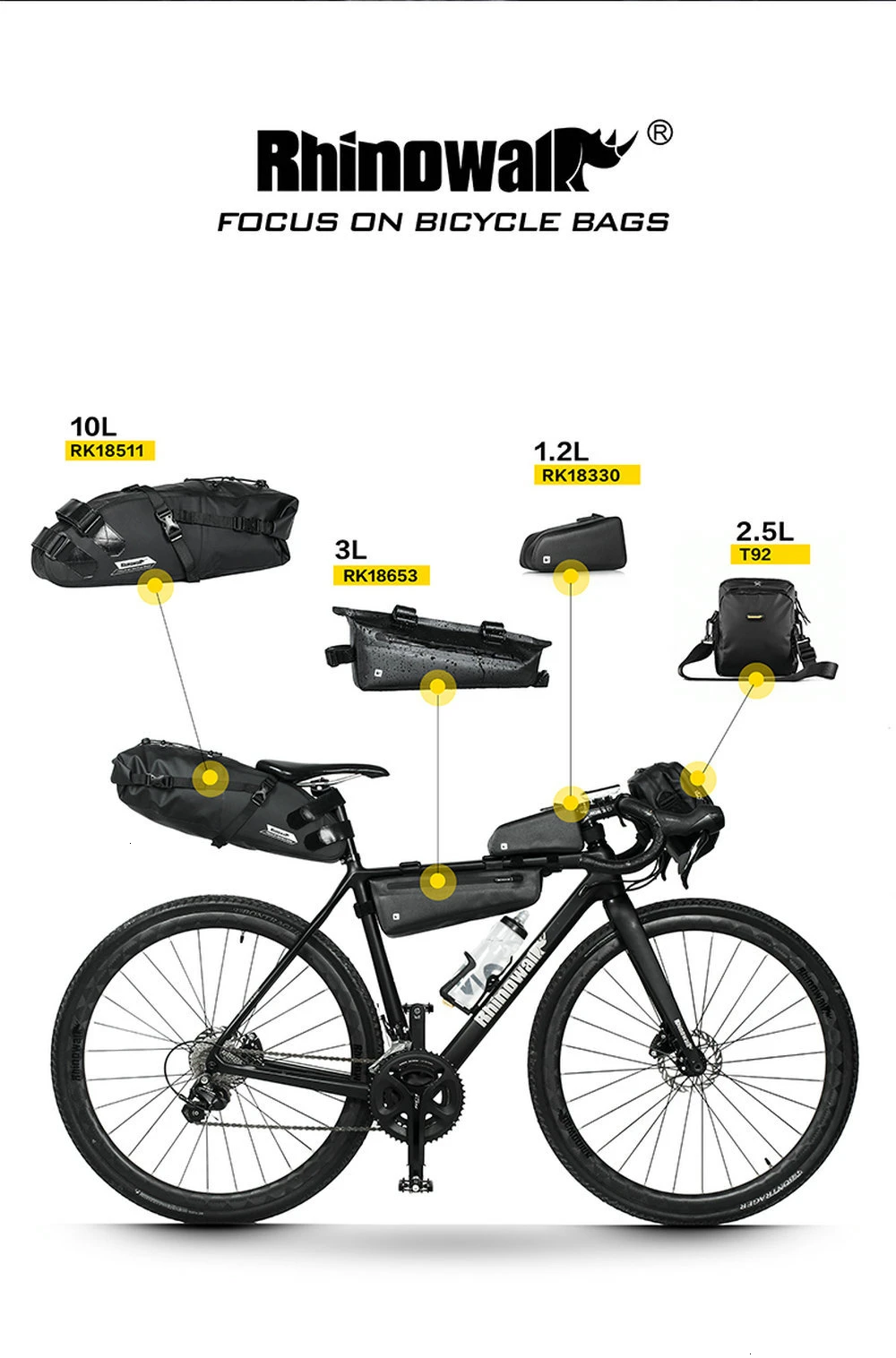 Best Rhinowalk 4pc/Set Cycling Bag Sets Waterproof for Bicycle Saddle Handlebar Frame Tube Bag Road Bike Long Distance Large Capacity 12