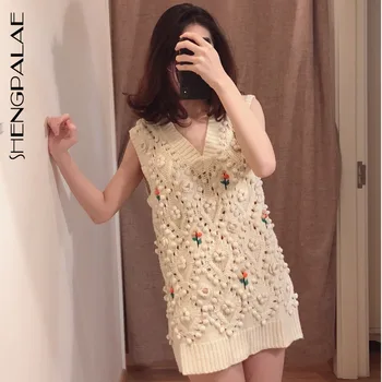 

SHENGPALAE 2020 New Summer Fashion Waistcoat Women Sleeveless Loose Tank Tops Shirts Jacquard Cutout Knitted Vest ZA3971