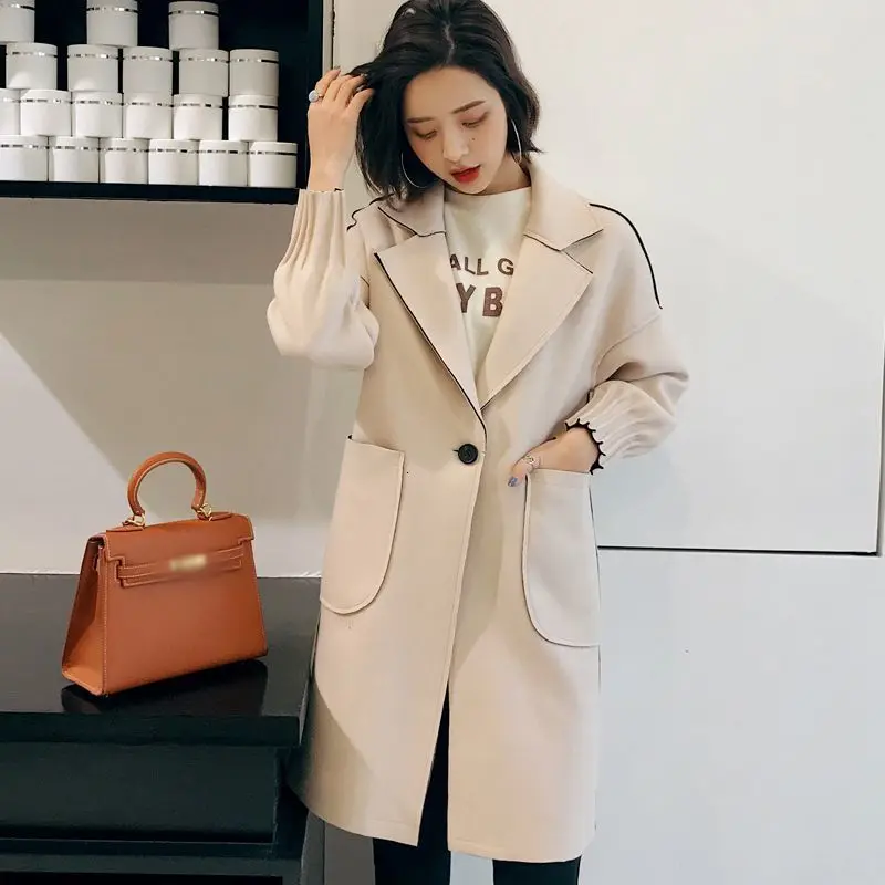 beige Новые модные женские шерстяные пальто средней длины на осень и зиму, женские теплые Свободные повседневные элегантные куртки на одной пуговице B76 - Цвет: beige