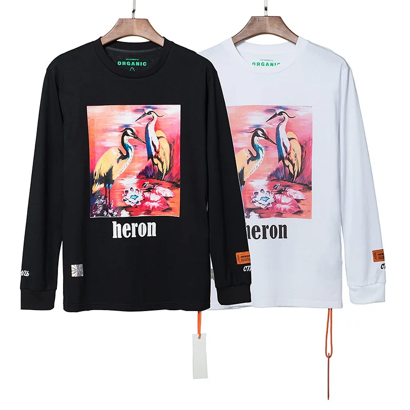 

Hot Sale Autumn 18ss Heron Preston Red-crowned Crane Printing Oversize Round Neck Sweatshirt Men's Hoodie Harajuku Long Sleeve