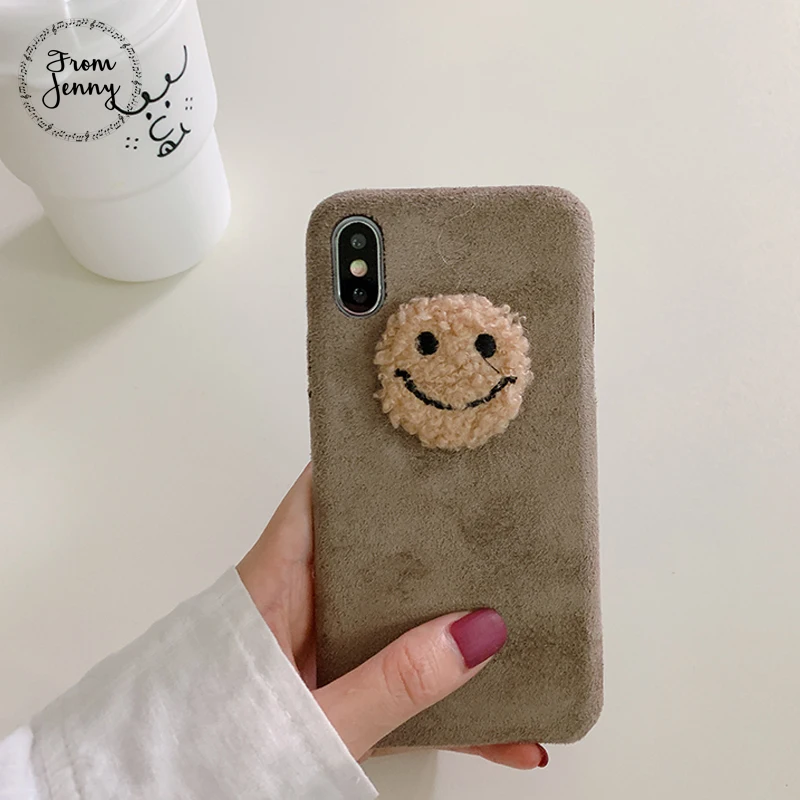 From Jenny простая Фланелевая пижама в виде улыбающихся рожиц для iPhone x xr xs max 6 6s 7 8 плюс красивые осенне-зимние Чехол для мобильного телефона
