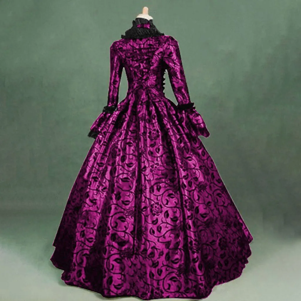 Индивидуальные Ретро женские готический, викторианской эпохи Длинные платья театральные костюмы квадратный воротник с длинным рукавом с цветочным принтом Бальные платья