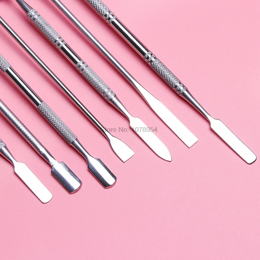 500pcs 7 Types Stainless Cuticle Pusher Nail Art Stirring Polish Powder